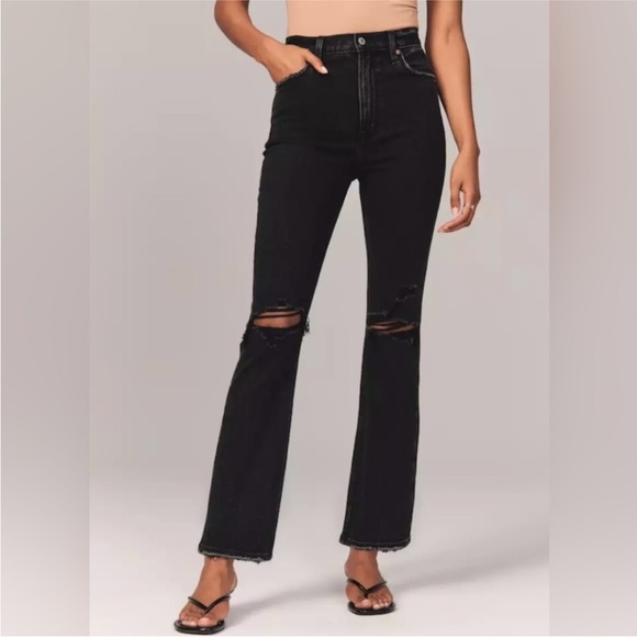 Abercrombie and Fitch ankle straight black ultra high-rise jean distressed - Picture 1 of 6